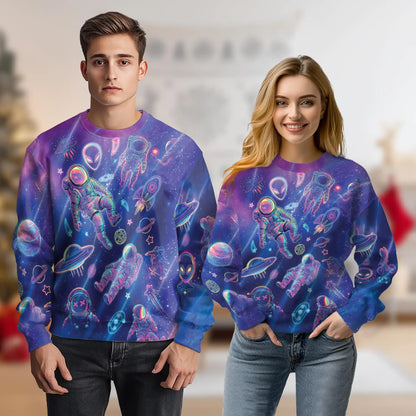 Neon Astronauts Sweatshirt – Colorful Graphic 3D All Over Print Design