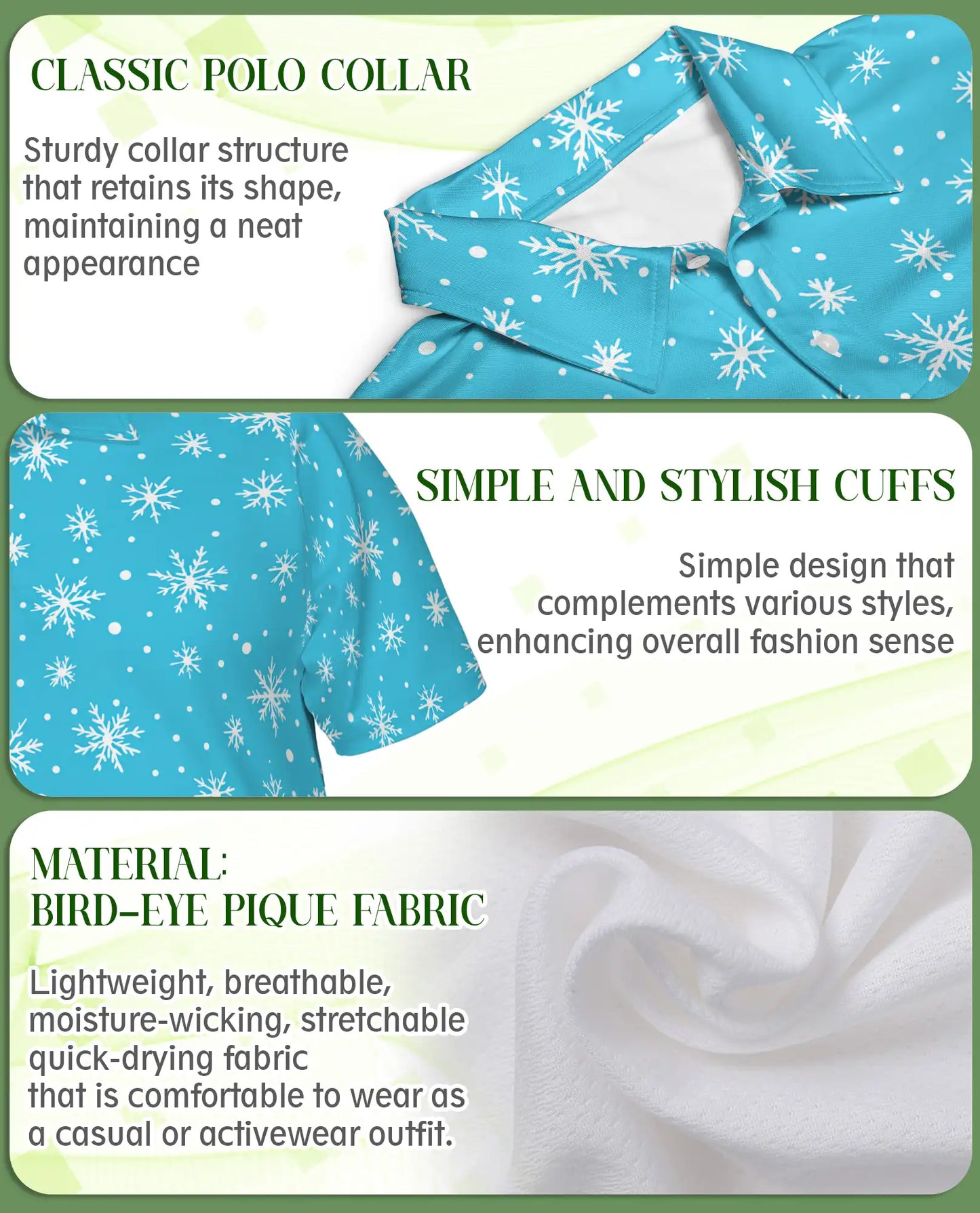 Blue Snowflake 3D Polo Shirt for Men, Minimal Winter Holiday Style | Azhawaiian