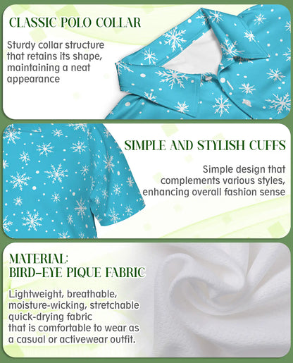 Blue Snowflake 3D Polo Shirt for Men, Minimal Winter Holiday Style | Azhawaiian