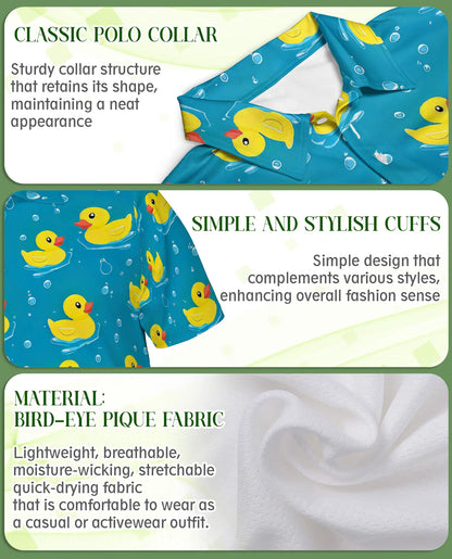Cute Yellow Duck 3D Polo Shirt for Men, Funny Bath Duck Ocean Style | Azhawaiian