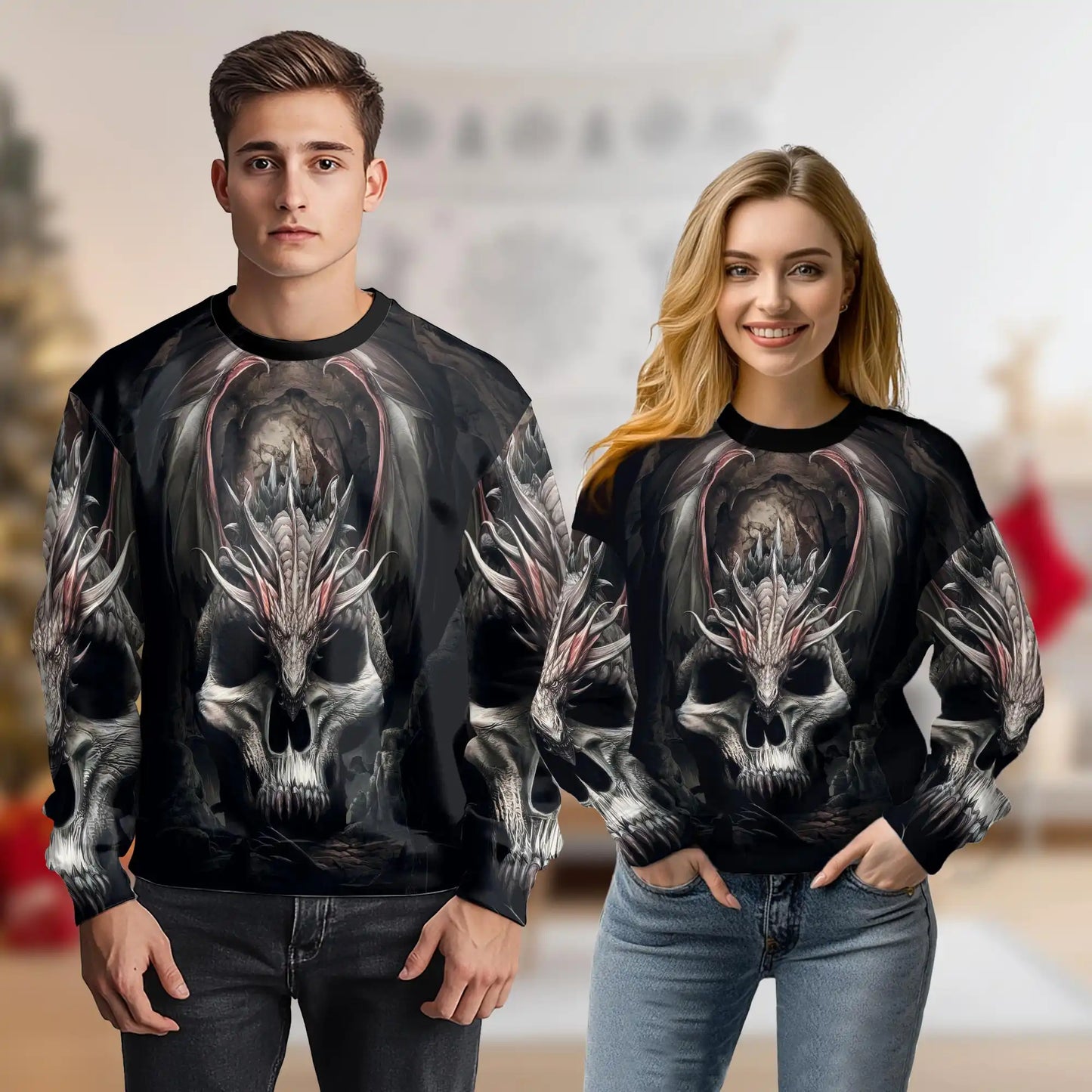 Gothic Dragon Skull Sweatshirt – Colorful Graphic 3D All Over Print Design
