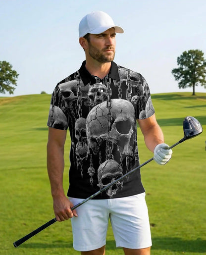 Skull Chain Gothic Polo Shirt - Dark Horror Metal Style | Azhawaiian