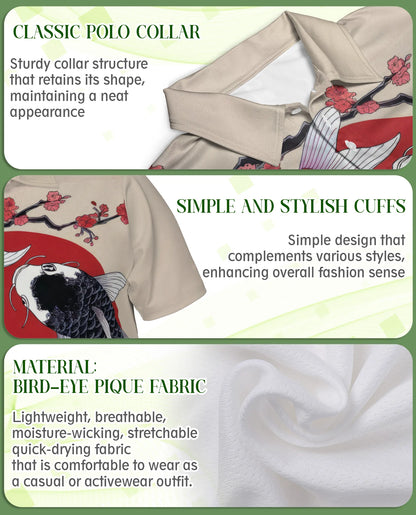 Yin Yang Koi Fish 3D Polo Shirt for Men, Japanese Zen Art Style | Azhawaiian