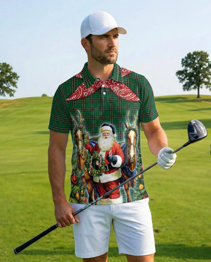 Christmas Santa Reindeer Polo Shirt for Men, Holiday Fun | Azhawaiian