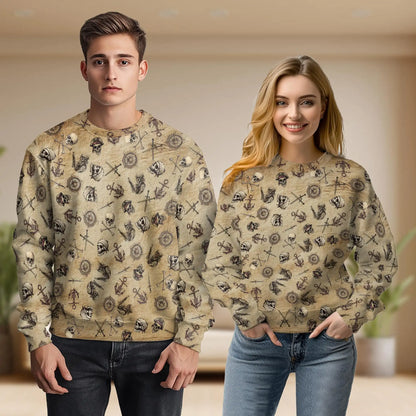 Pirate Skull Print Polyester Sweatshirt – Colorful Graphic 3D All Over Print Design