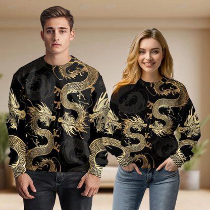 Black and Gold Traditional Dragon Sweatshirt – Colorful Graphic 3D All Over Print Design