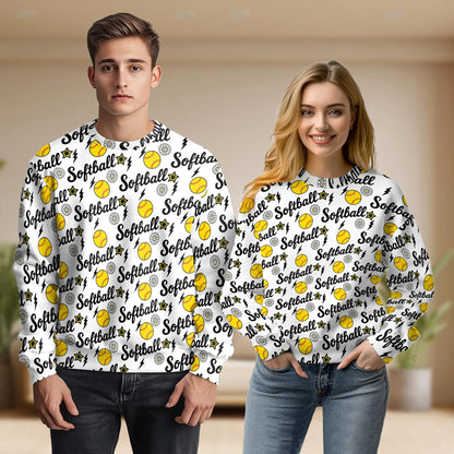 Softball Seamless Digital Paper Sweatshirt – Colorful Graphic 3D All Over Print Design