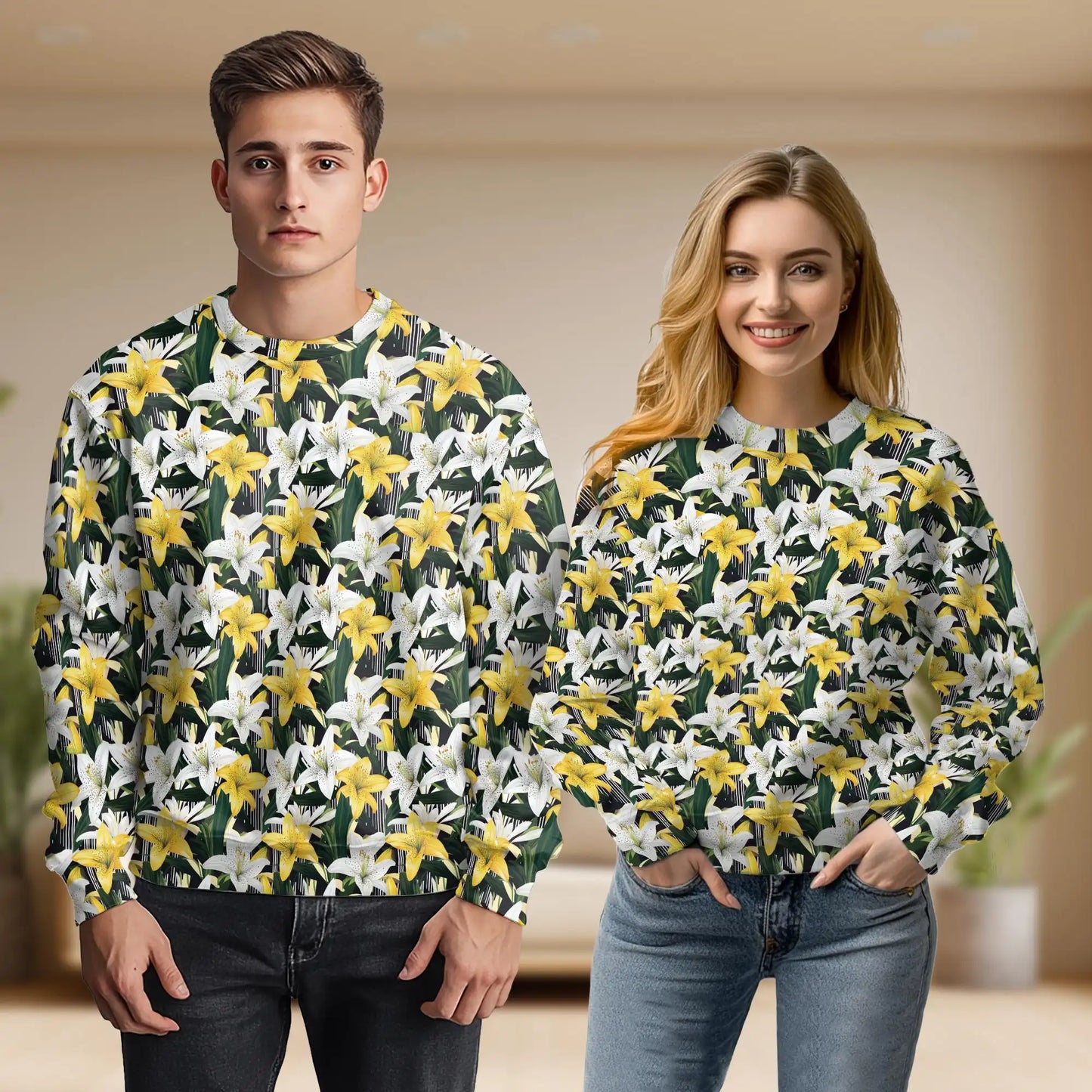 Lily Flower Pattern Sweatshirt – Colorful Graphic 3D All Over Print Design
