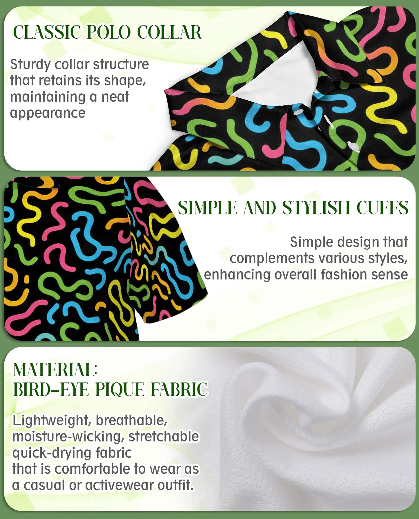 Retro Memphis Pattern Polo Shirt for Men-Colorful Abstract Style | Azhawaiian
