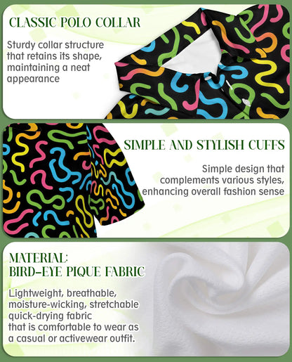 Retro Memphis Pattern Polo Shirt for Men-Colorful Abstract Style | Azhawaiian