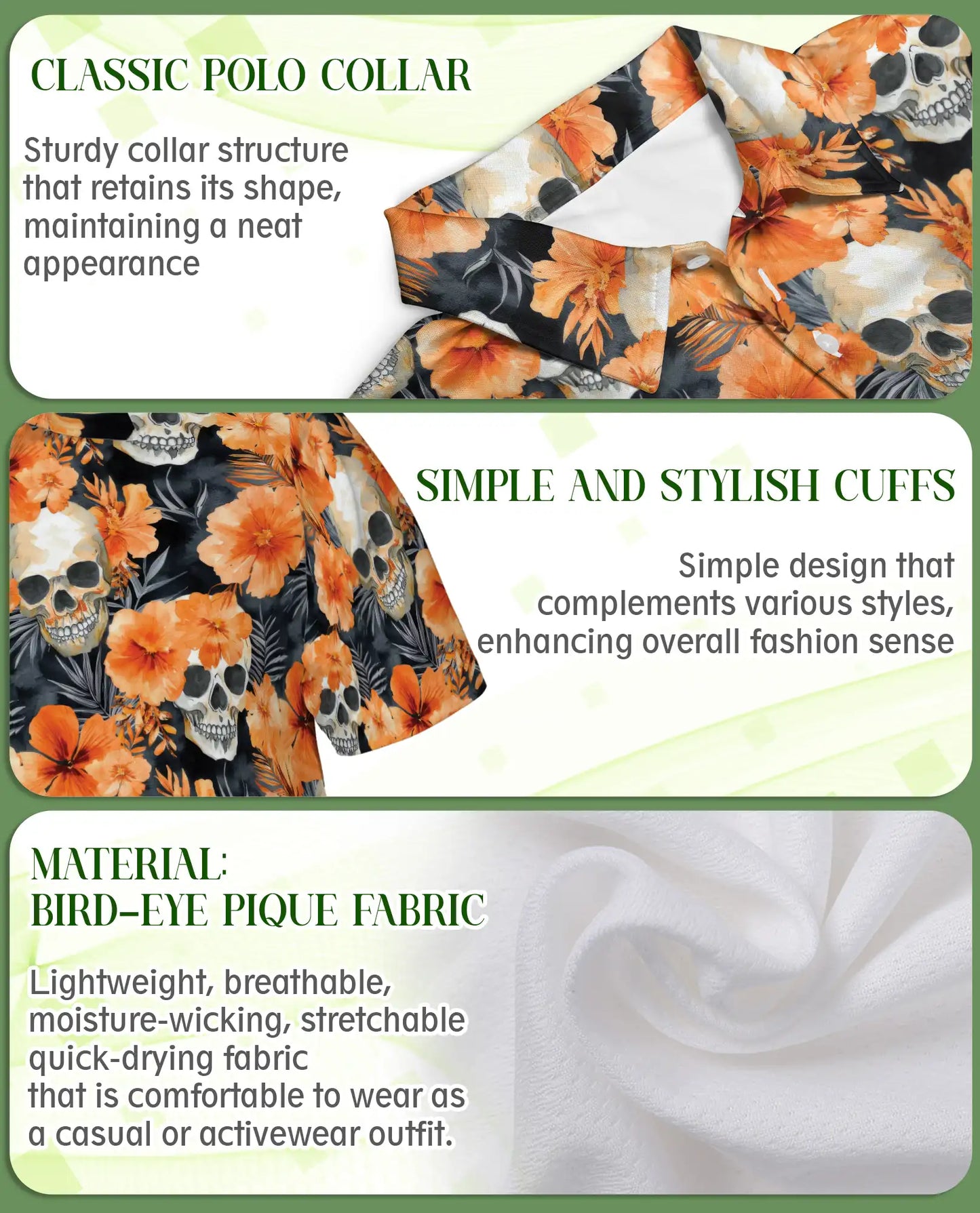 Skull Floral Polo Shirt, Orange Hibiscus Print | Azhawaiian