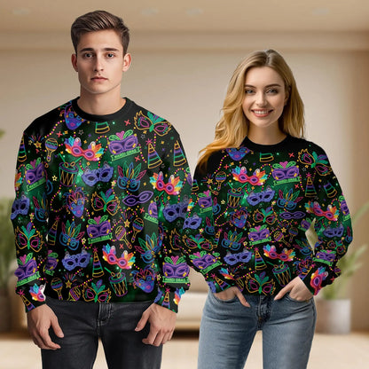 Funny Alligators Mardi Gras Sweatshirt – Colorful Graphic 3D All Over Print Design