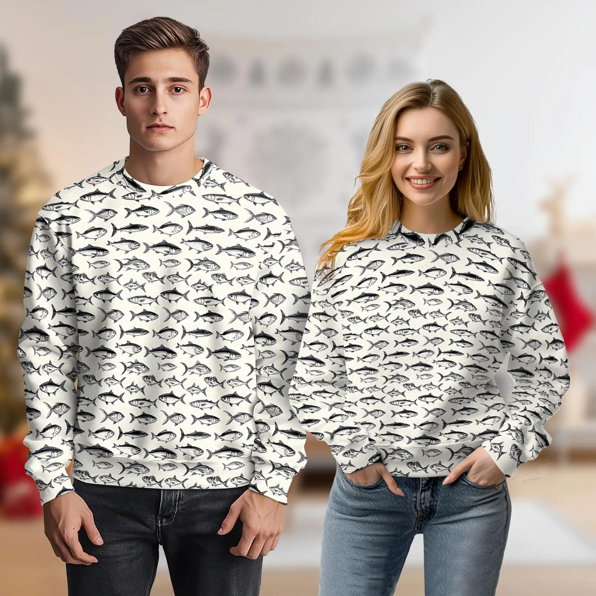 Vintage Fish Pattern Sweatshirt – Vintage 3D All Over Print Design