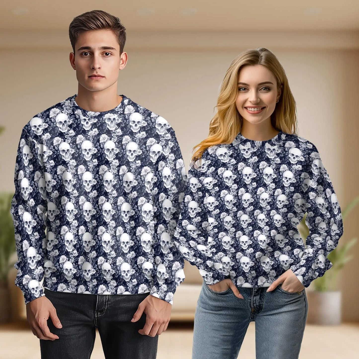 Skull Floral Pattern Sweatshirt – Colorful Graphic 3D All Over Print Design