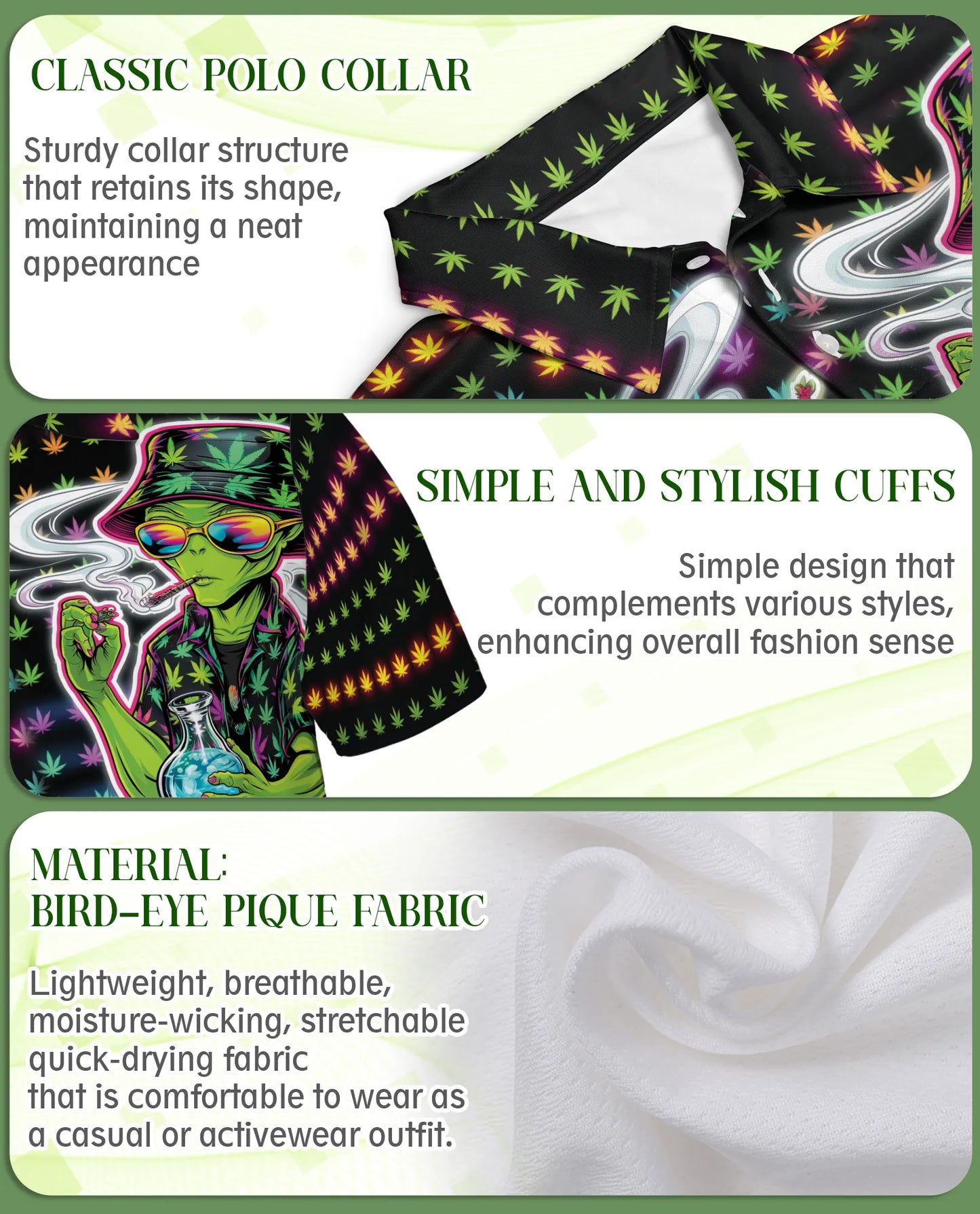 Funny Alien Neon 3D Polo Shirt for Men, Psychedelic Space Style | Azhawaiian