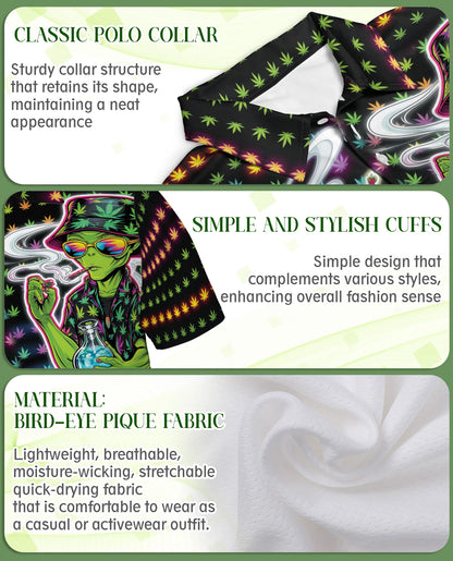 Funny Alien Neon 3D Polo Shirt for Men, Psychedelic Space Style | Azhawaiian