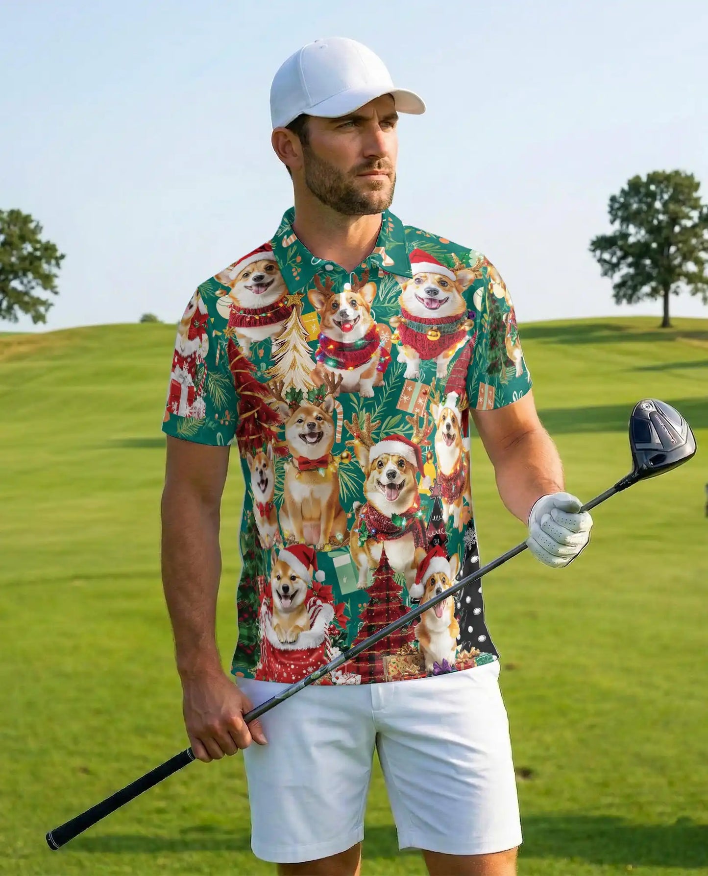 Christmas Corgi Polo Shirt - Festive Holiday Dog Style | Azhawaiian