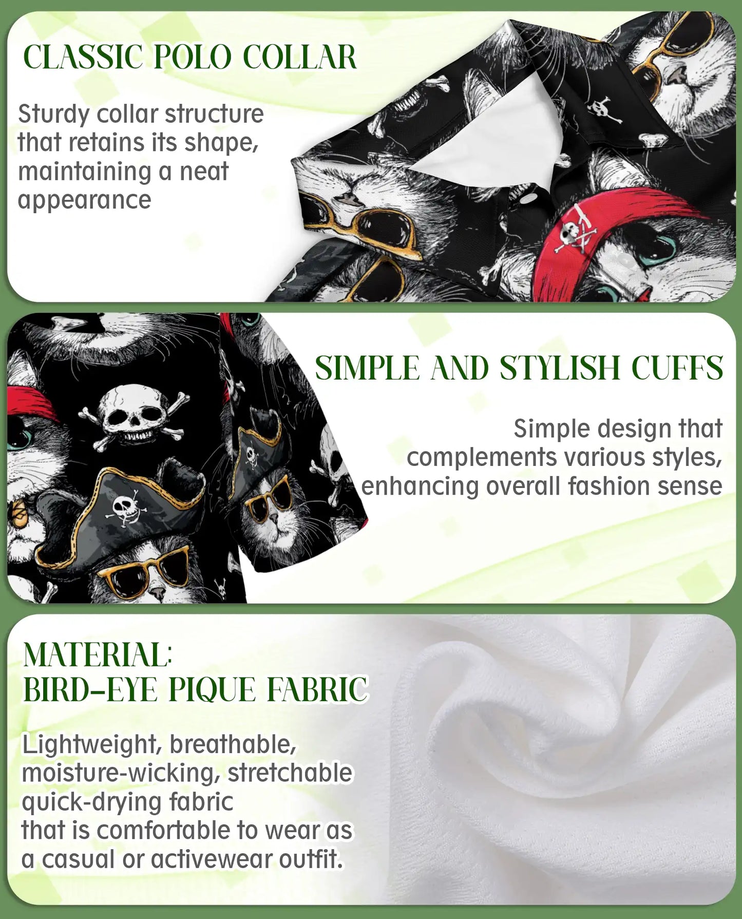 Pirate Cat 3D Polo Shirt for Men, Funny Skull Kitty Style | Azhawaiian