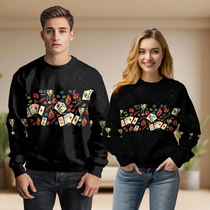 Casino Poker Cards Flaming Sweatshirt – Colorful Graphic 3D All Over Print Design