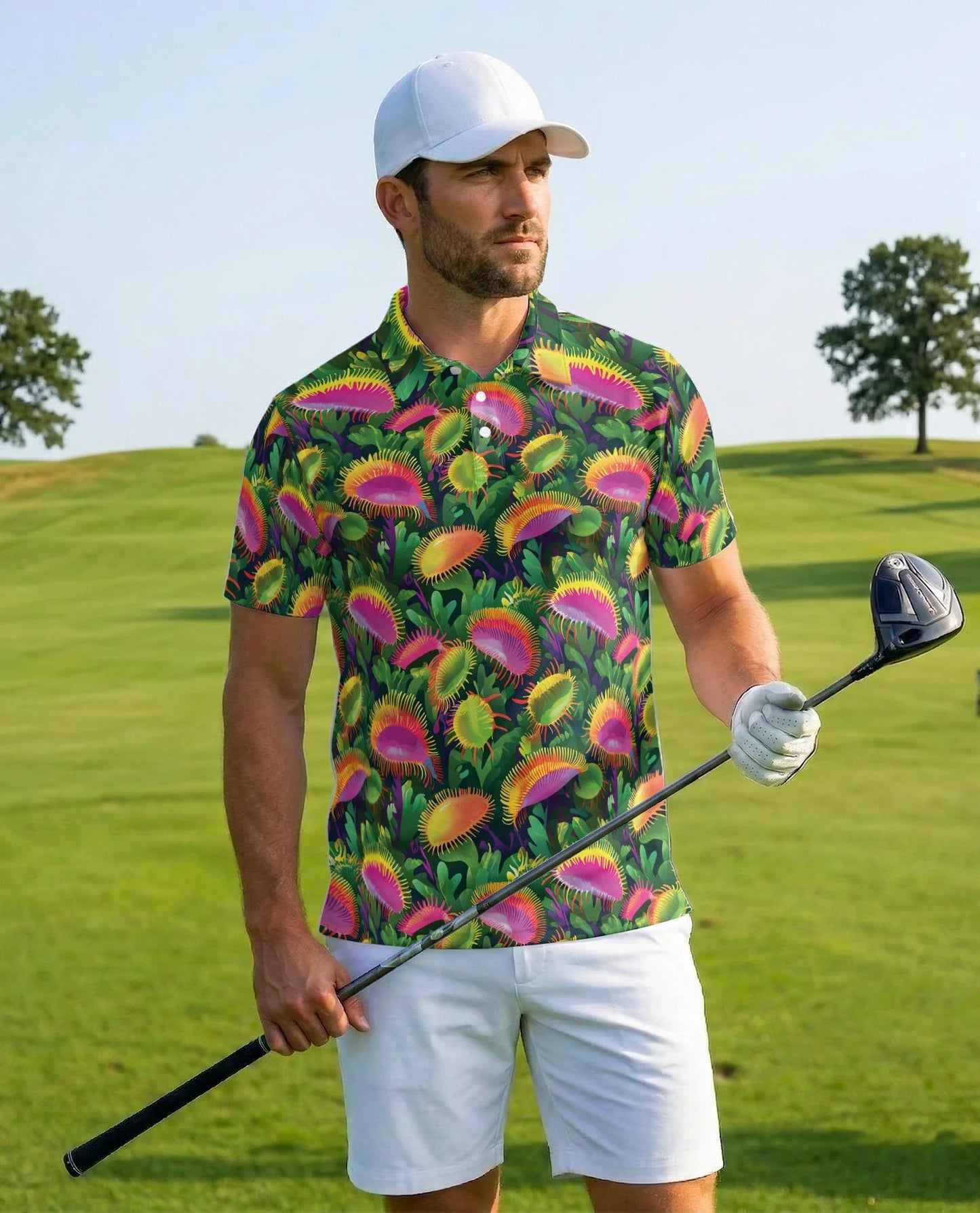 Venus Flytrap Polo Shirt for Men, Carnivorous Plant Art | Azhawaiian