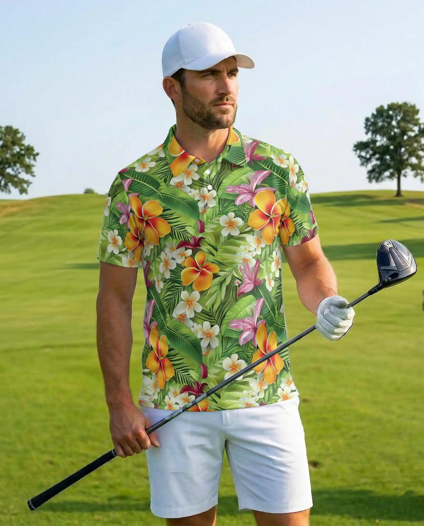Tropical Hibiscus Polo Shirt for Men, Island Floral Style | Azhawaiian