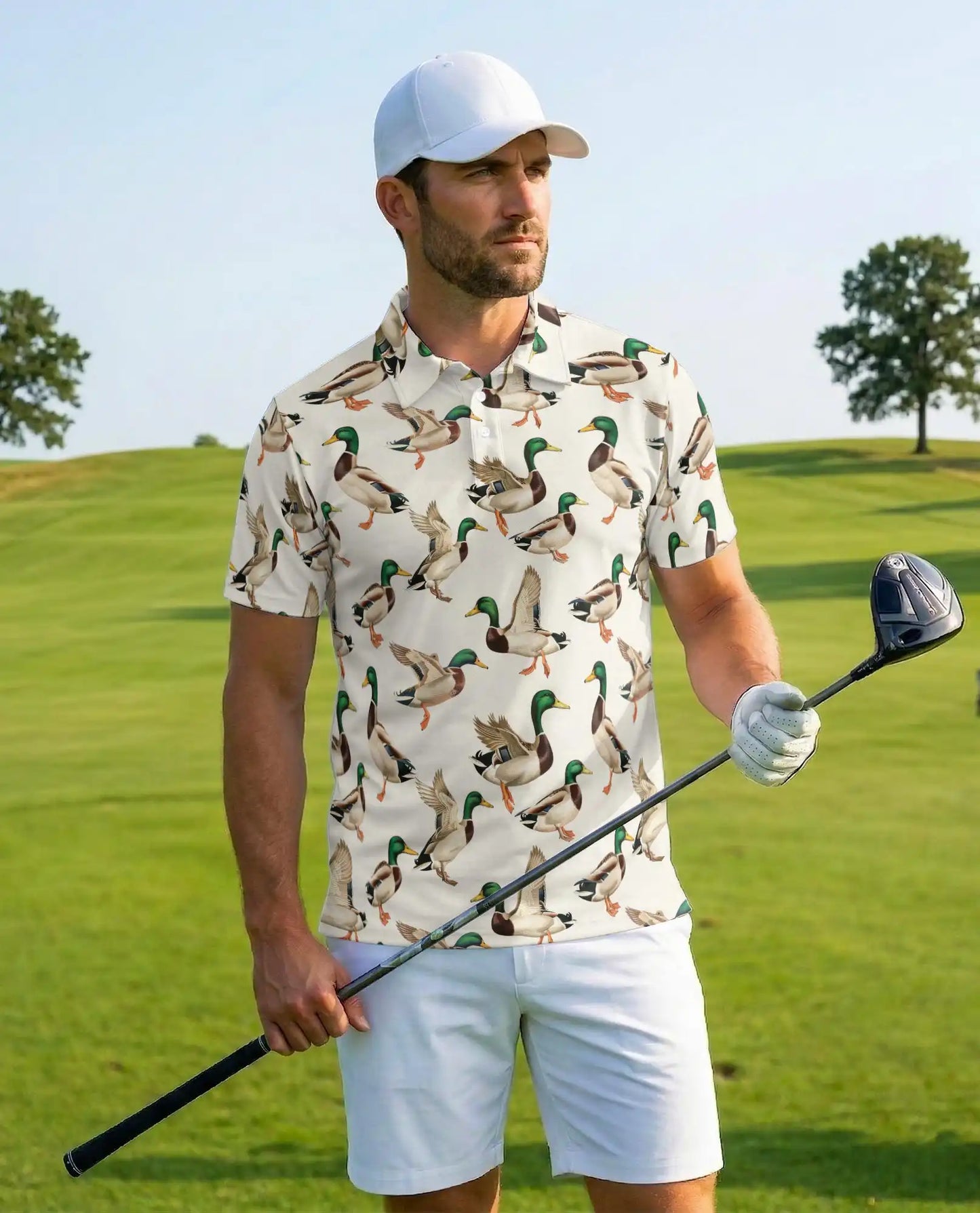 Mallard Duck Polo Shirt for Men, Wetland Wildlife Style | Azhawaiian