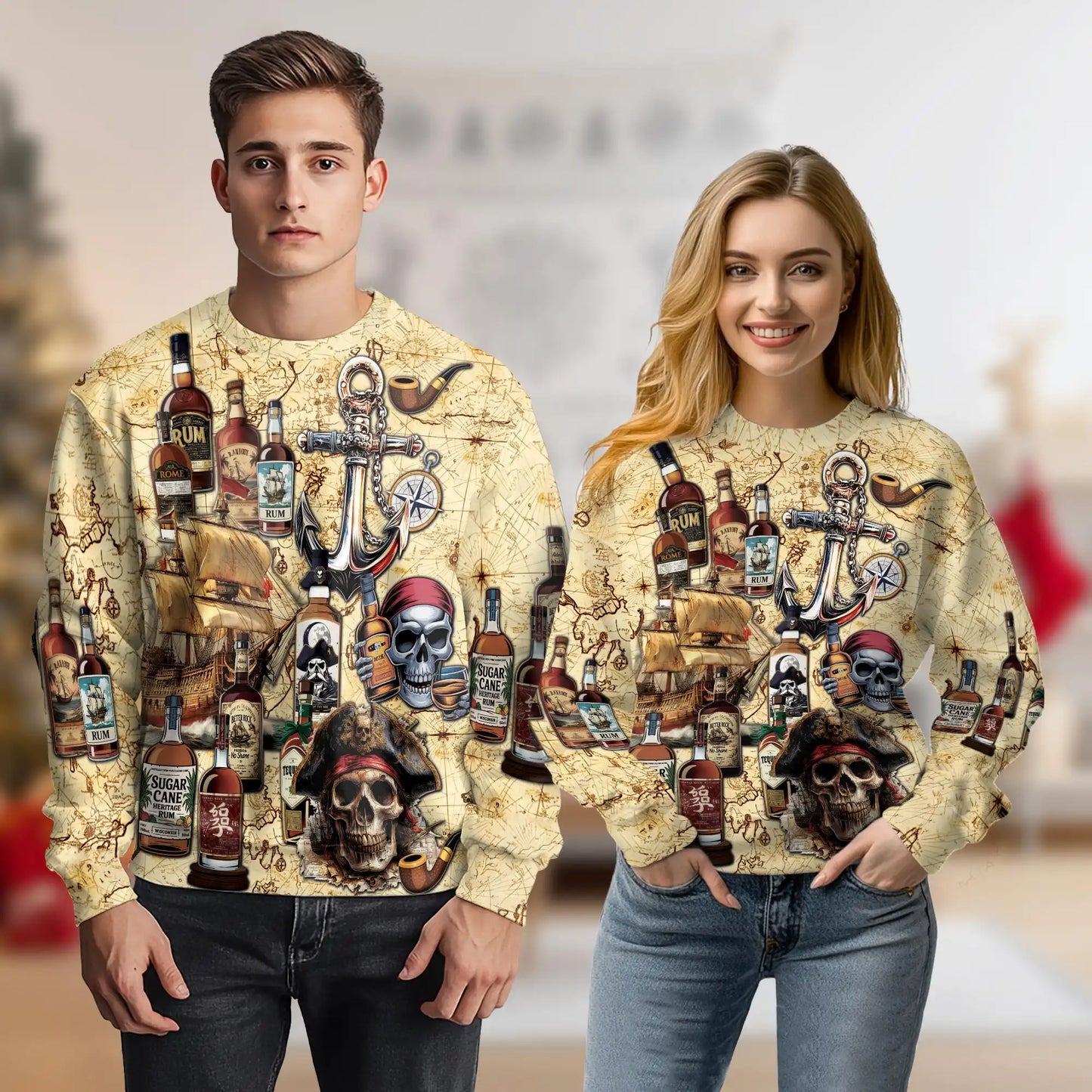 Vintage Pirate Rum Pattern Sweatshirt – Vintage 3D All Over Print Design