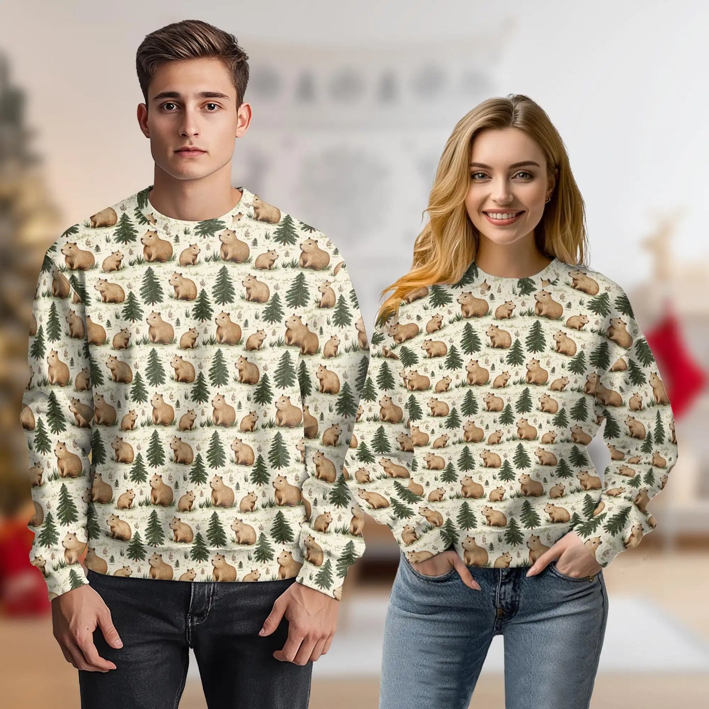 Cute Capybara Forest Pattern Sweatshirt – Colorful Graphic 3D All Over Print Design