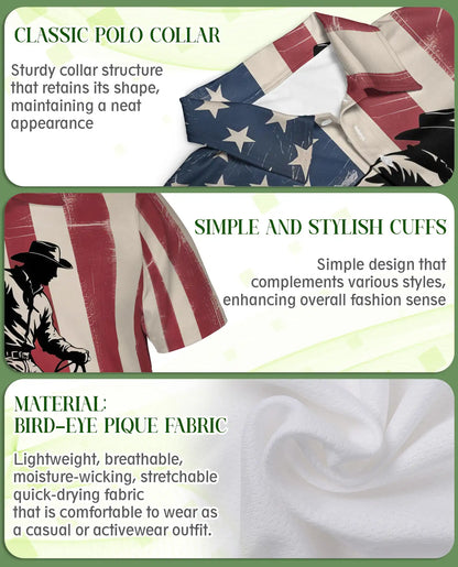 American Rodeo Polo Shirt for Men, USA Flag Western Style | Azhawaiian