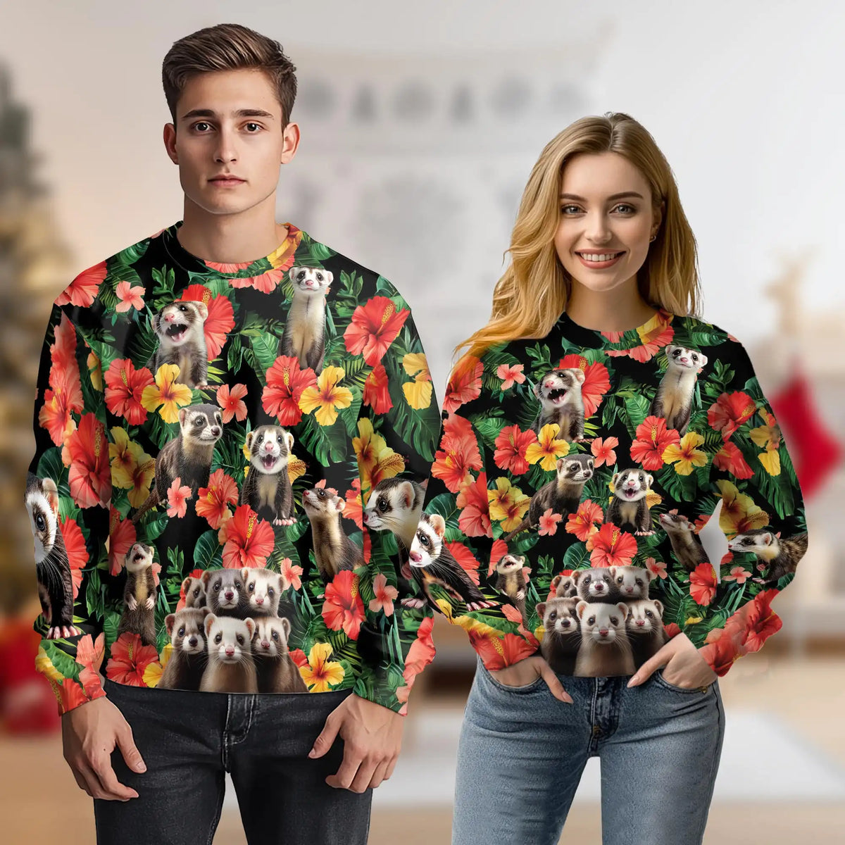 Ferret Tropical Sweatshirt – Tropical 3D All Over Print Design