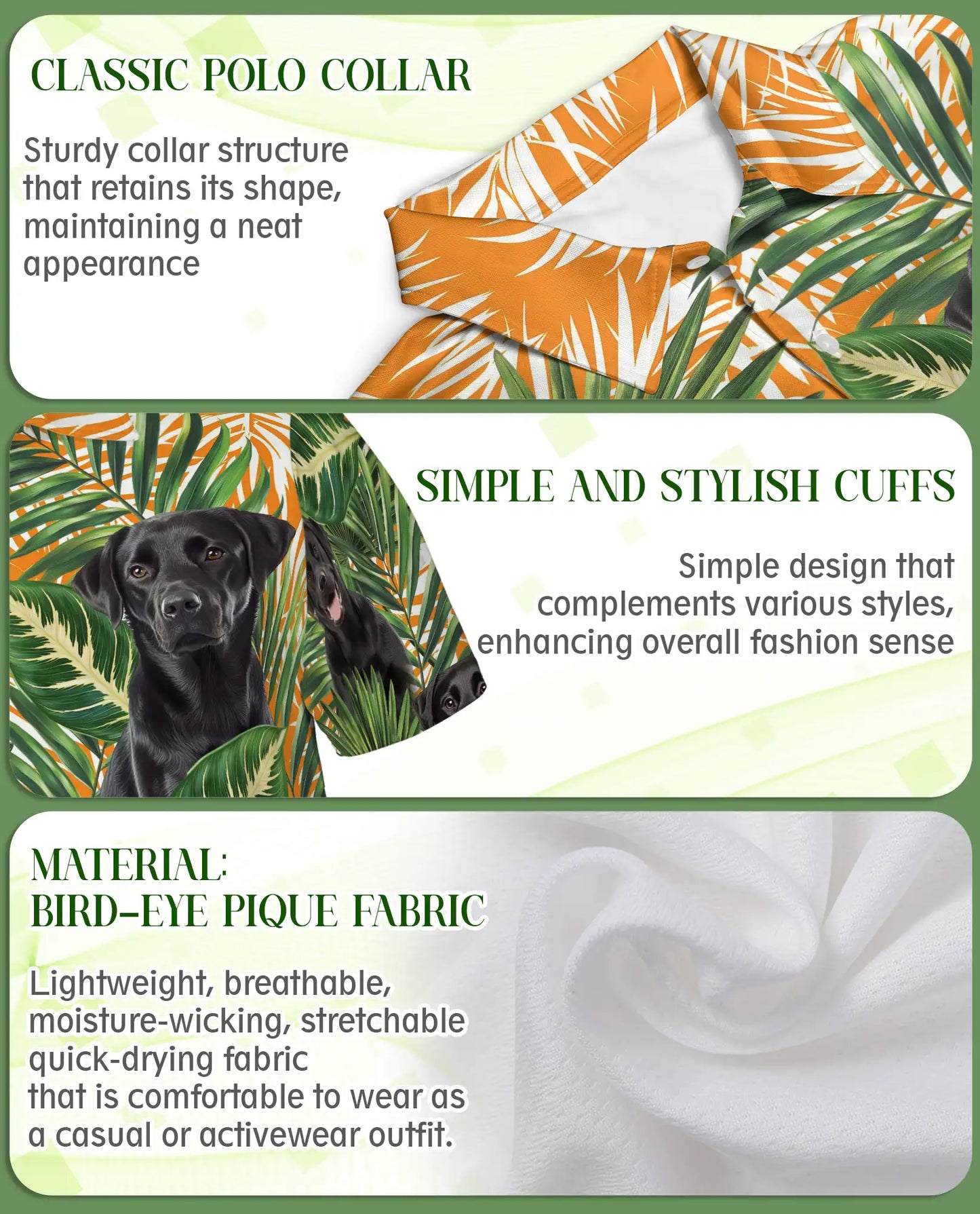 Black Labrador Tropical Polo Shirt, Palm Leaf Print | Azhawaiian