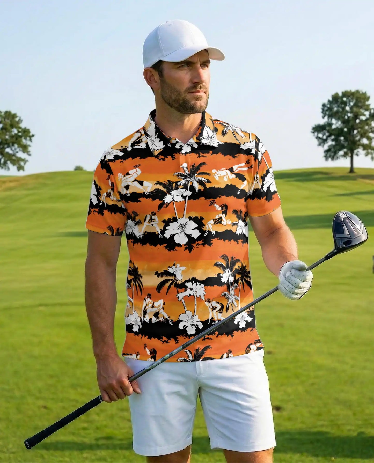 Beach Volleyball Polo Shirt - Tropical Sunset Island Style | Azhawaiian