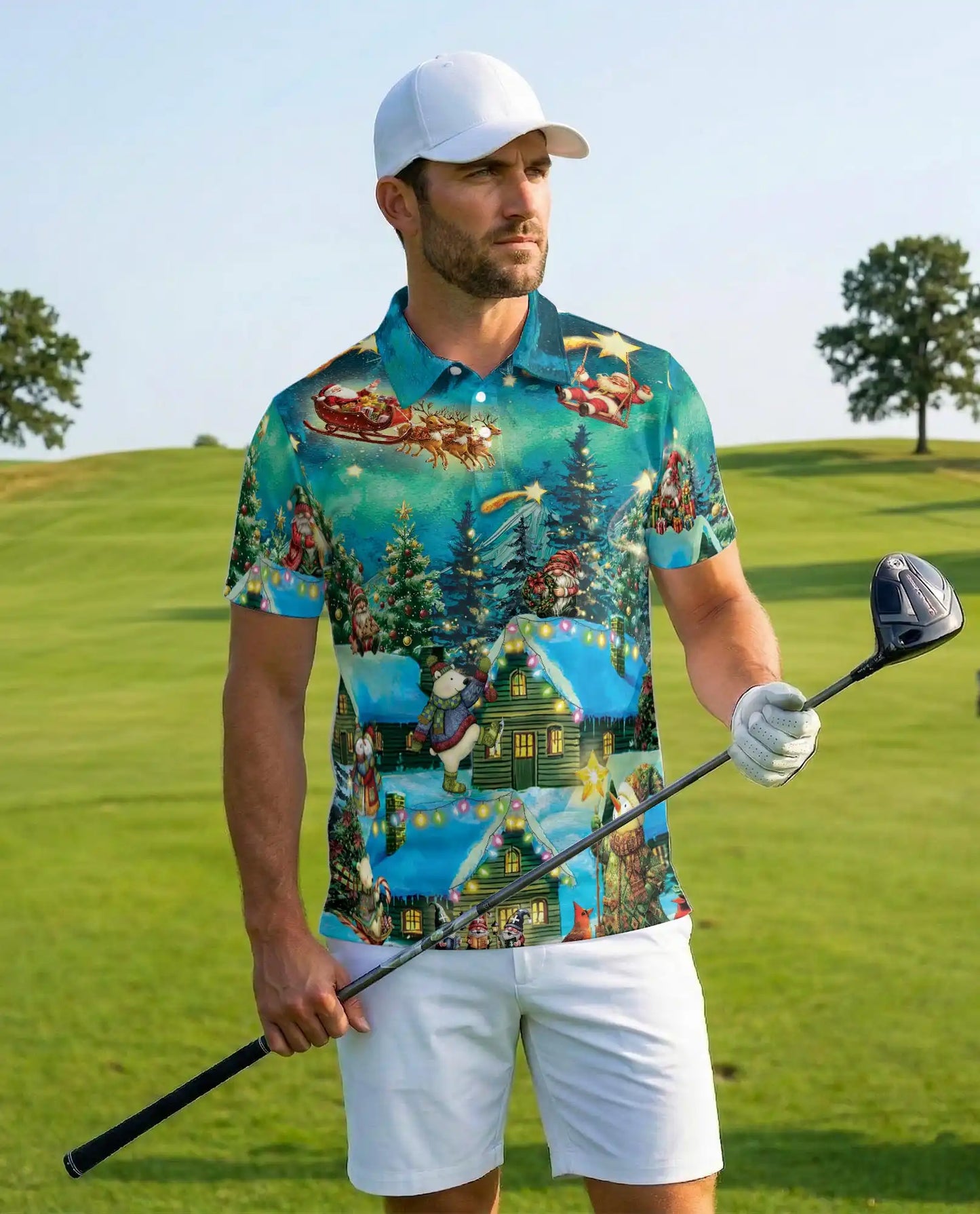 Christmas Holiday Polo Shirt for Men, The Magical Night Design | Azhawaiian