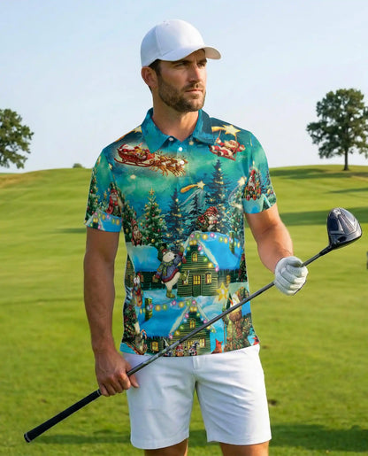 Christmas Holiday Polo Shirt for Men, The Magical Night Design | Azhawaiian