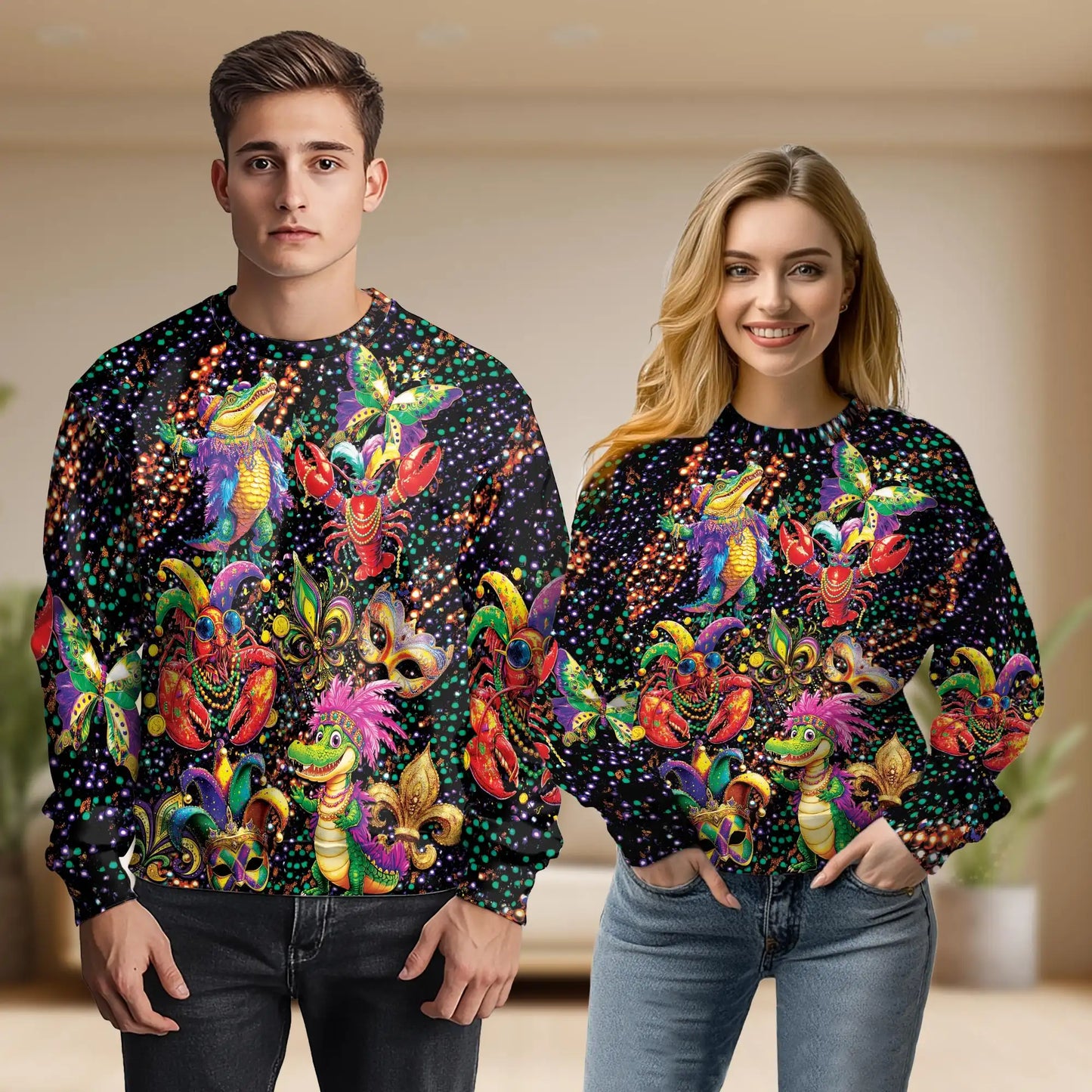 Mardi Gras Sweatshirt – Colorful Graphic 3D All Over Print Design
