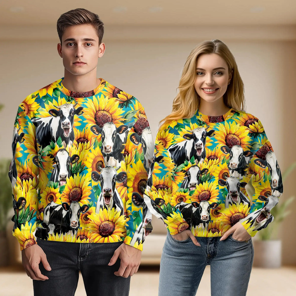 Cow Sunflower Sweatshirt – Colorful Graphic 3D All Over Print Design