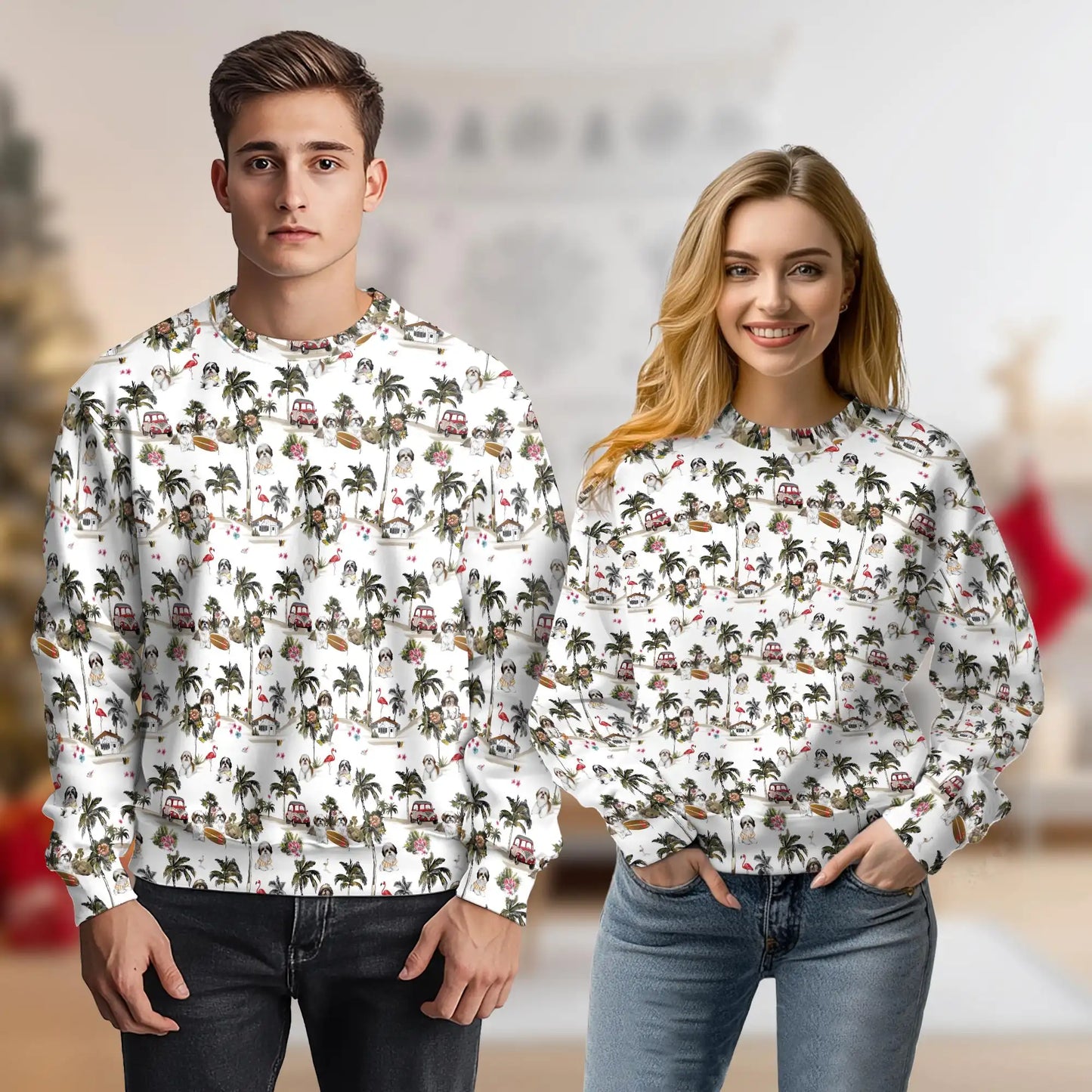 Shih Tzu Vintage Camper Flamingo Sweatshirt – Tropical Vintage 3D All Over Print Design