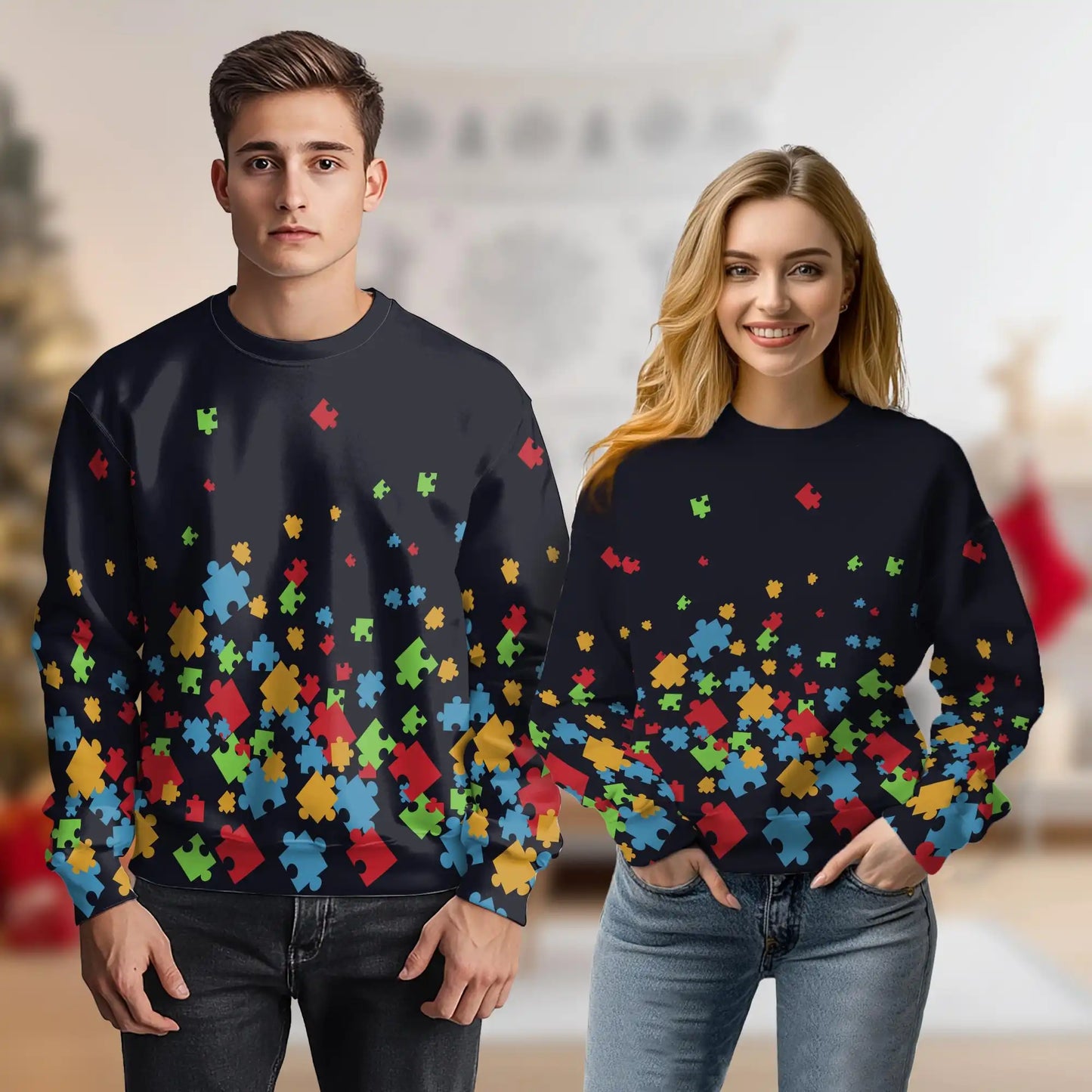 Autism Awareness Black Sweatshirt – Colorful Graphic 3D All Over Print Design