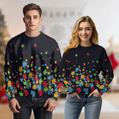 Autism Awareness Black Sweatshirt – Colorful Graphic 3D All Over Print Design