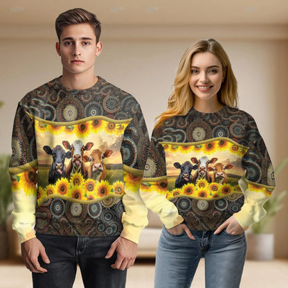 Sunflower Cattle Sweatshirt – Colorful Graphic 3D All Over Print Design
