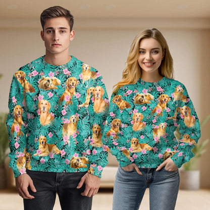 Palm Leaves Golden Retriever Sweatshirt – Tropical 3D All Over Print Design