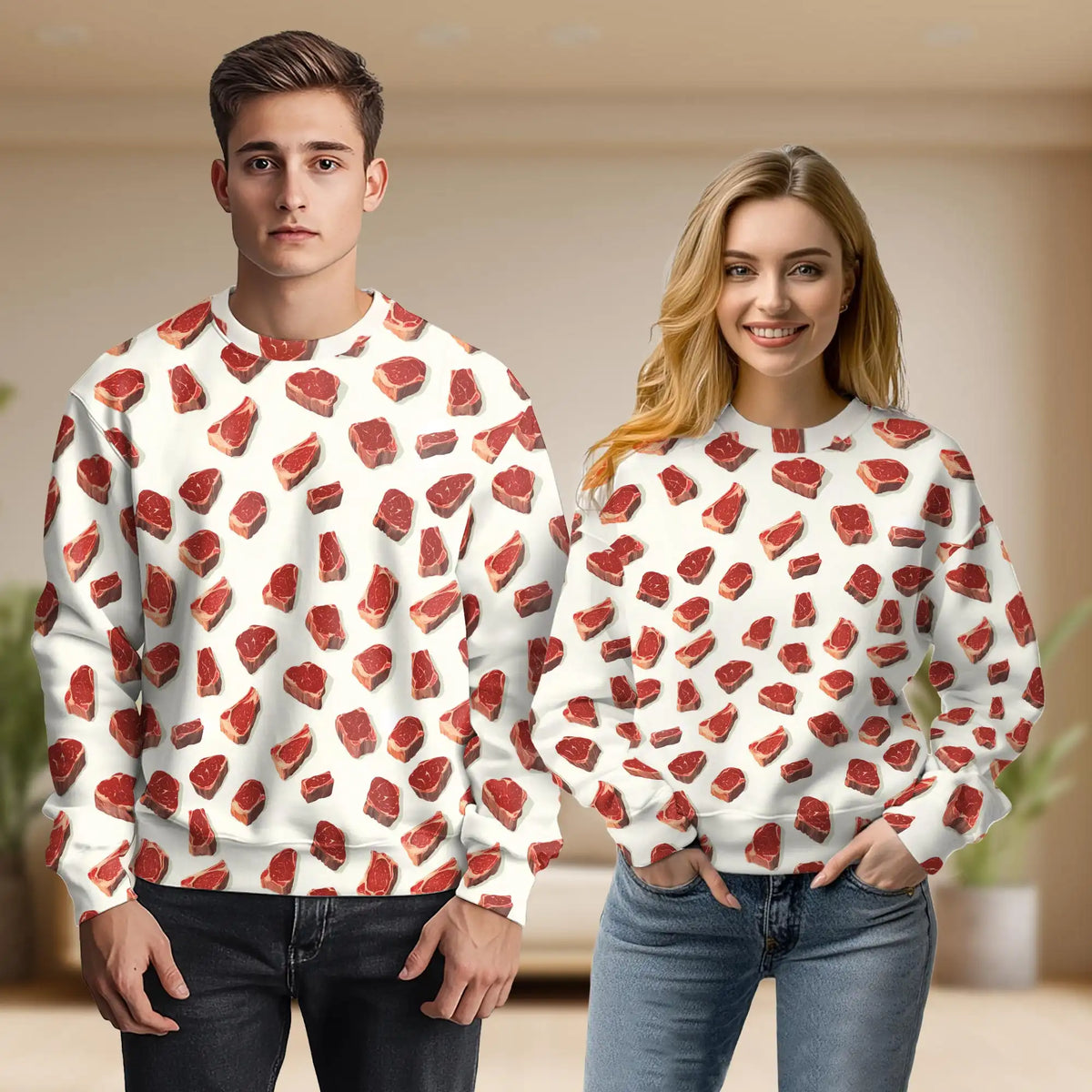 Steak Pattern Sweatshirt – Colorful Graphic 3D All Over Print Design