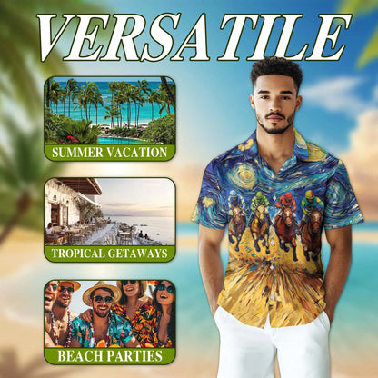 Horse Racing Art Hawaiian Shirt - Jockey Racing Impressionist Design | Azhawaiian