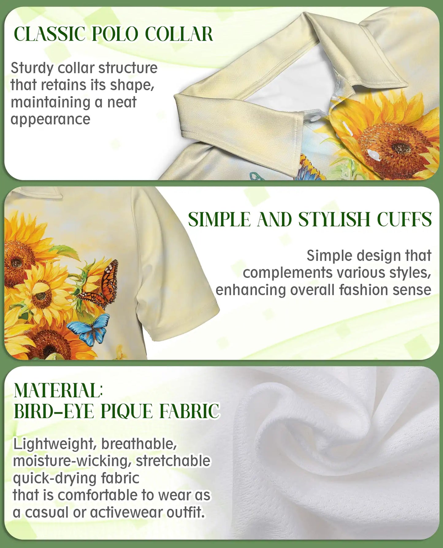 Sunflower Butterfly Polo Shirt, Floral Summer Style | Azhawaiian