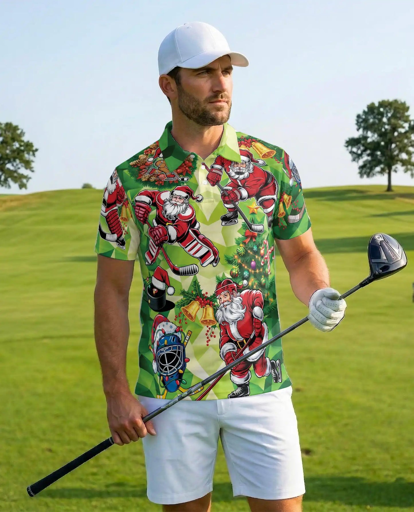 Christmas Hockey Santa Polo Shirt for Men, Festive Holiday Style | Azhawaiian