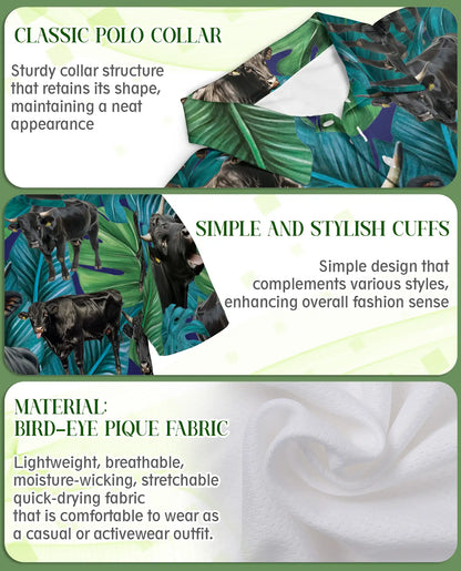 Tropical Black Bull Polo Shirt - Ranch Cattle Island Style | Azhawaiian