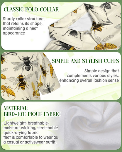 Bee Polo Shirt, Vintage Pollinator Insect Print | Azhawaiian