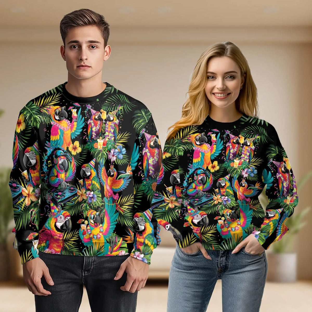 DJ Parrot Tropical Pattern Sweatshirt – Tropical 3D All Over Print Design