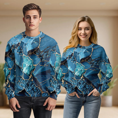 Blue Gold Liquid Marble Sweatshirt – Colorful Graphic 3D All Over Print Design