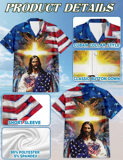 America and Jesus Bless Matching Dog Owner Hawaiian Shirts, Funny Pet Aloha Shirt for Beach Vacation - Azhawaiian